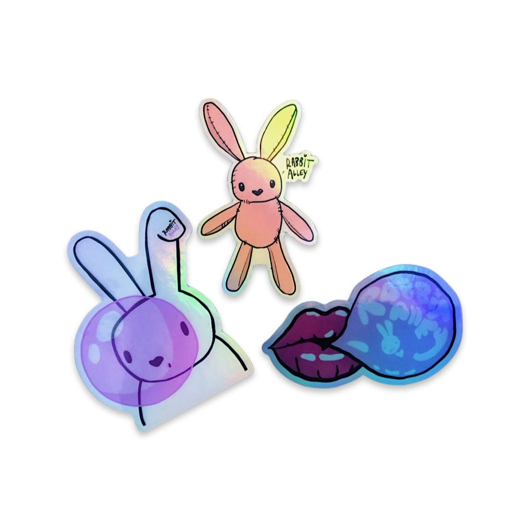 Holographic Cuddle Bunny Sticker 3-Pack